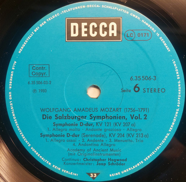 Cover zu Wolfgang Amadeus Mozart - The Academy Of Ancient Music • Christopher Hogwood • Jaap Schröder - Die Salzburger Symphonien • Vol. 2 | 1980 | Vinyl | Classical | Germany