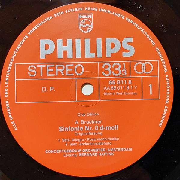 Cover zu Anton Bruckner, Bernard Haitink, Concertgebouworkest - Sinfonie Nr. 0 D-Moll | Vinyl | Classical | Germany Schallplatten Ankauf