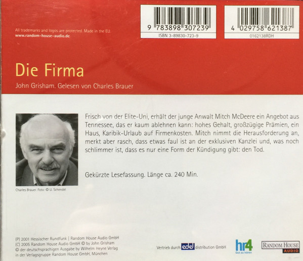 Cover zu Charles Brauer Liest John Grisham - Die Firma | 2005 | Vinyl | Non-Music | Germany Schallplatten Ankauf