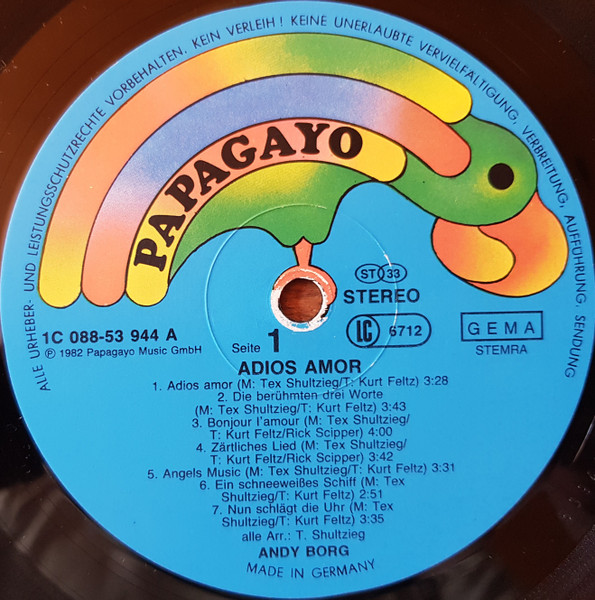 Cover zu Andy Borg - Adios Amor | 1982 | Vinyl, LP, Album, Stereo | Pop | Europe Schallplatten Ankauf