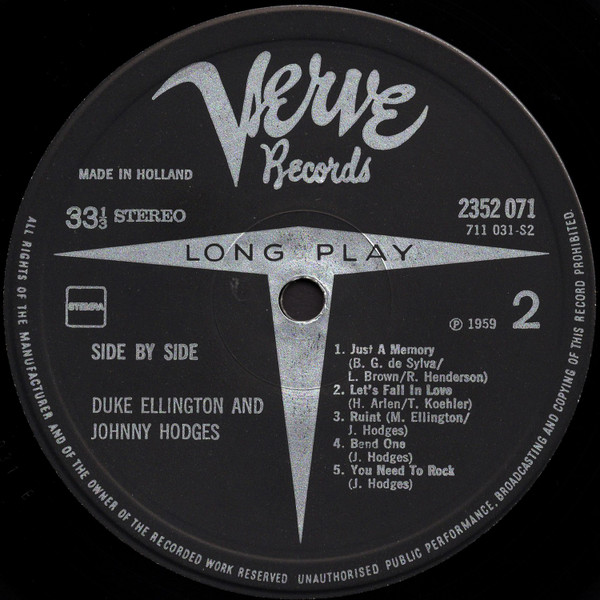 Cover zu Duke Ellington And Johnny Hodges - Side By Side | Vinyl | Jazz | Netherlands