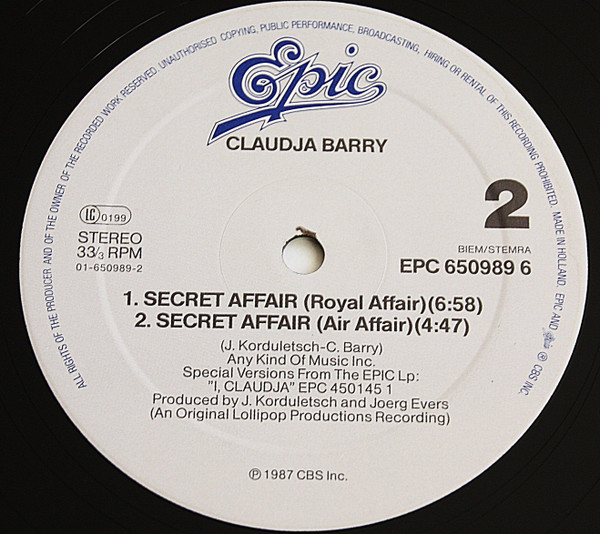 Cover zu Claudja Barry - Secret Affair | 1987 | Vinyl | Electronic | Europe