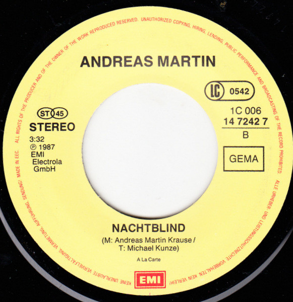 Cover zu Andreas Martin (2) - Du Bist Alles (Maria, Maria) | 1987 | Vinyl | Pop | Germany