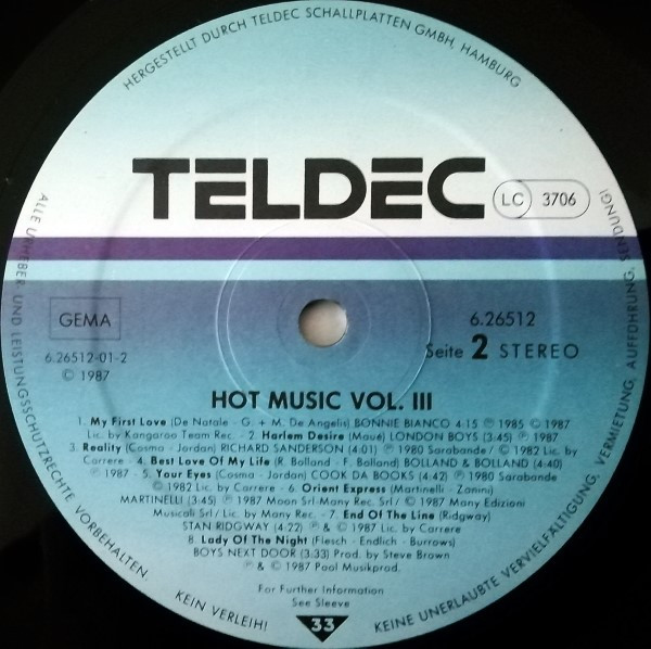 Cover zu Various - Hot Music Vol.3 - 16 Top-Hits | 1987 | Vinyl | Electronic, Pop | Germany