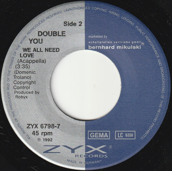 Cover zu Double You - We All Need Love | 1992 | Vinyl | Electronic | Europe Schallplatten Ankauf