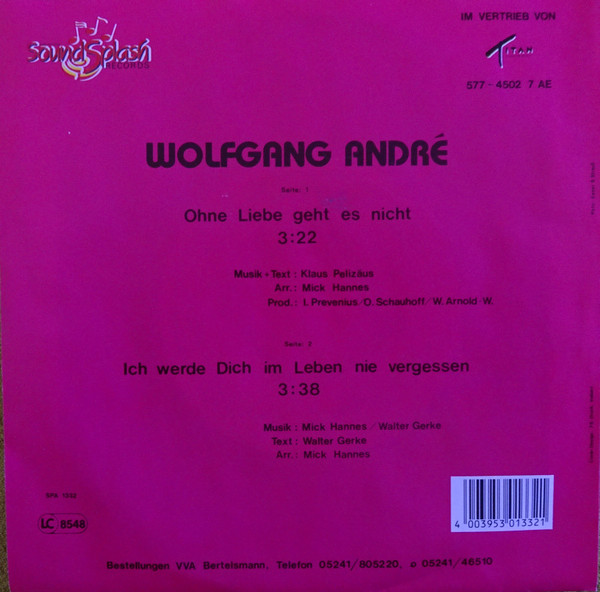 Cover zu Wolfgang André - Ohne Liebe Geht Es Nicht! | 1985 | Vinyl | Pop | Germany Schallplatten Ankauf