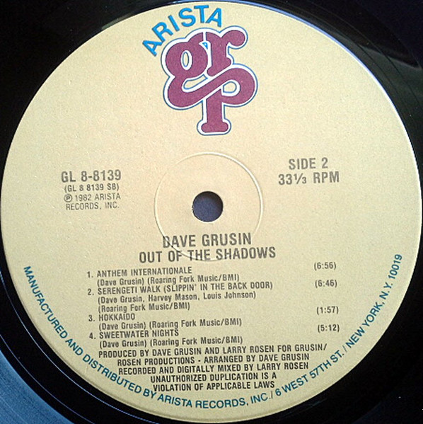Cover zu Dave Grusin - Out Of The Shadows | 1982 | Vinyl | Jazz | US