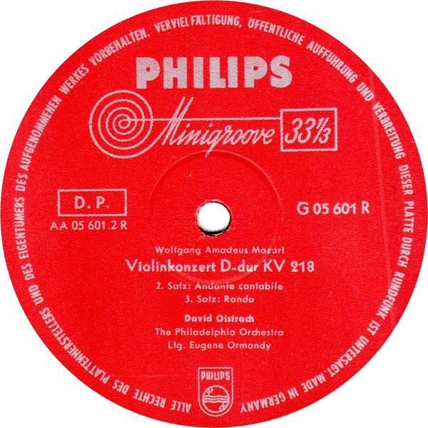 Cover zu Wolfgang Amadeus Mozart - David Oistrach, The Philadelphia Orchestra, Eugene Ormandy - Violinkonzert D-dur KV 218 | Vinyl | Classical | Germany Schallplatten Ankauf