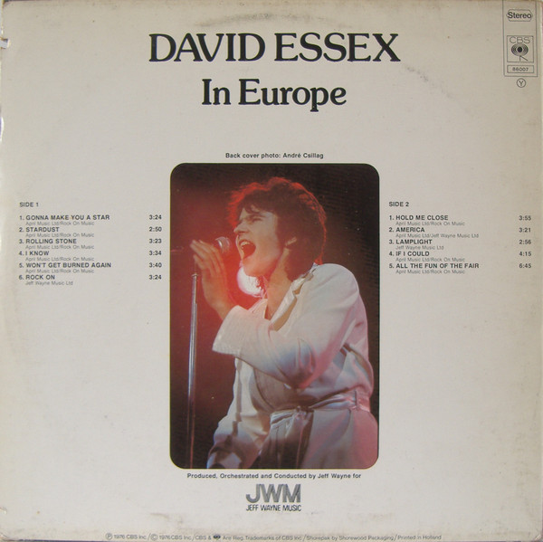 Cover zu David Essex - In Europe | 1976 | Vinyl | Pop | Netherlands