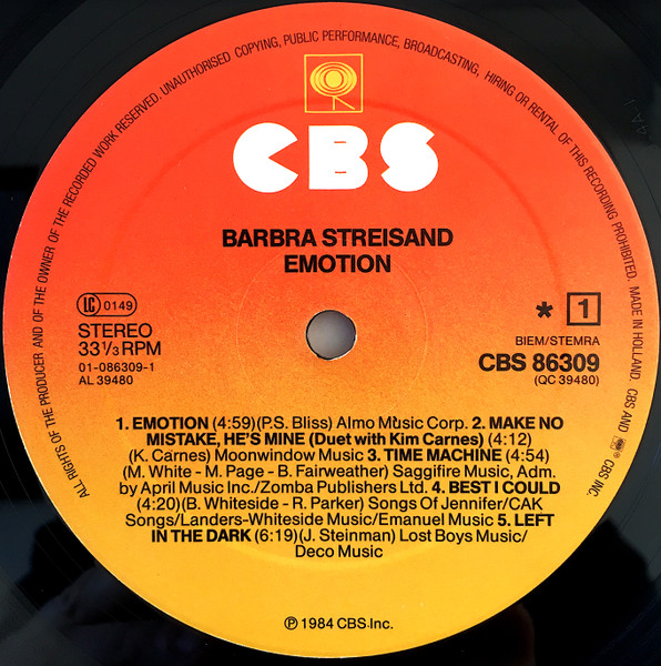 Cover zu Barbra Streisand - Emotion | 1984 | LP, Album | Pop | Europe Schallplatten Ankauf