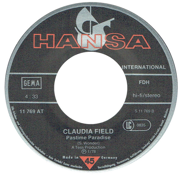 Cover zu Claudia Field - The Son Of Hickory Holler's Tramp / Pastime Paradise | 1978 | Vinyl | Rock, Funk / Soul | Germany