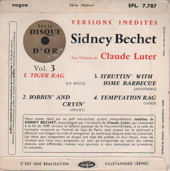 Cover zu Sidney Bechet - Tiger Rag | 1961 | Vinyl | Jazz | France