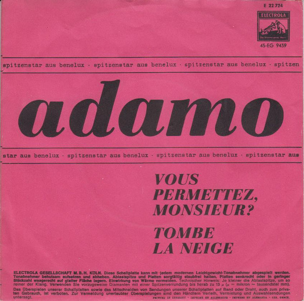 Cover zu Adamo - Vous Permettez, Monsieur ? / Tombe La Neige | 1964 | Vinyl | Pop | Germany Schallplatten Ankauf