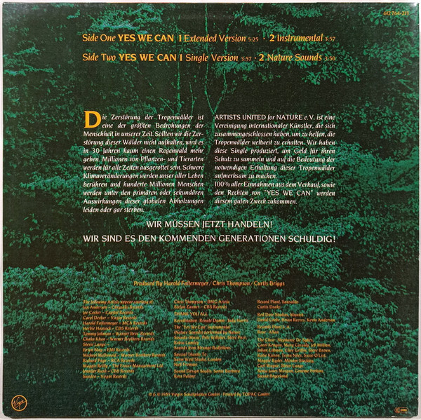 Cover zu Artists United For Nature - Yes We Can | 1989 | Vinyl | Electronic, Rock | Europe Schallplatten Ankauf