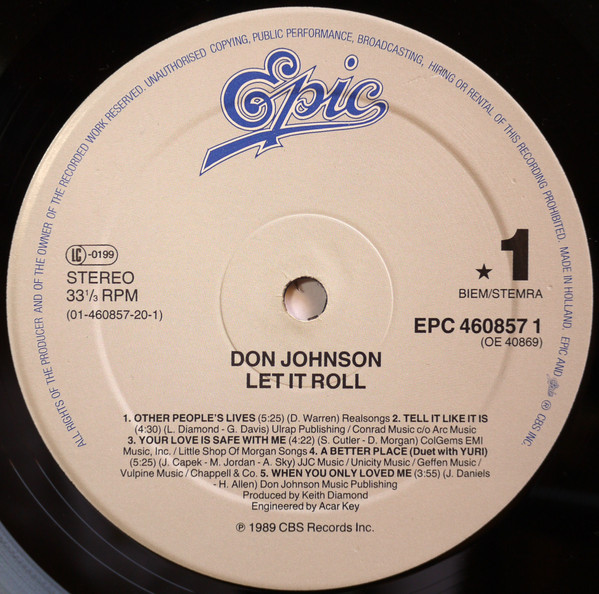 Cover zu Don Johnson - Let It Roll | 1989 | Vinyl | Electronic, Pop | Europe Schallplatten Ankauf