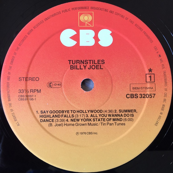 Cover zu Billy Joel - Turnstiles | 1982 | Vinyl, LP, Album, Stereo, Reissue | Rock, Pop | Europe