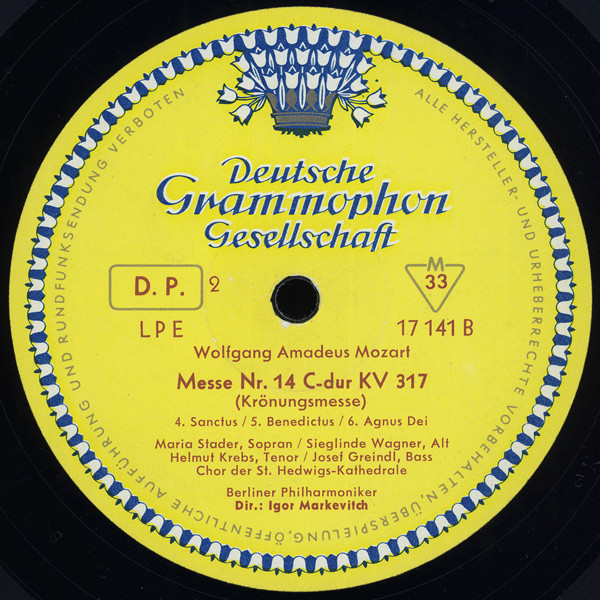 Cover zu Wolfgang Amadeus Mozart, Maria Stader ∙ Sieglinde Wagner ∙ Helmut Krebs ∙ Josef Greindl ∙ Chor Der St. Hedwigs-Kathedrale Berlin ∙ Berliner Philharmoniker ∙ Igor Markevitch - Messe C-dur KV