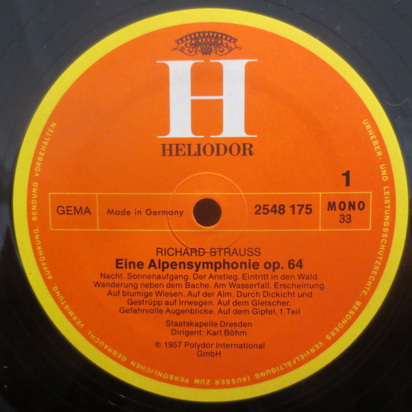 Cover zu Richard Strauss, Staatskapelle Dresden, Karl Böhm - Eine Alpensinfonie | LP, Mono, RE | Classical | Germany