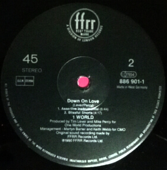 Cover zu 1 World - Down On Love | 1990 | Vinyl | Electronic | Europe
