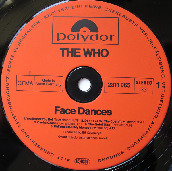 Cover zu The Who - Face Dances | 1981 | Vinyl | Rock | Germany Schallplatten Ankauf
