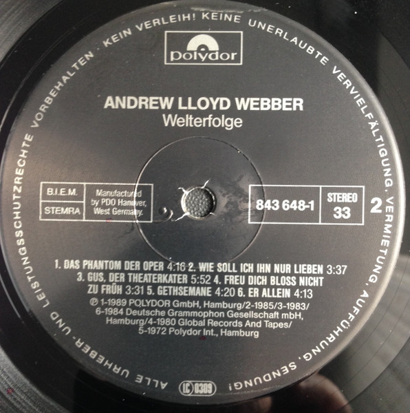 Cover zu Andrew Lloyd Webber - Welterfolge | Vinyl | Pop, Stage & Screen | Germany Schallplatten Ankauf