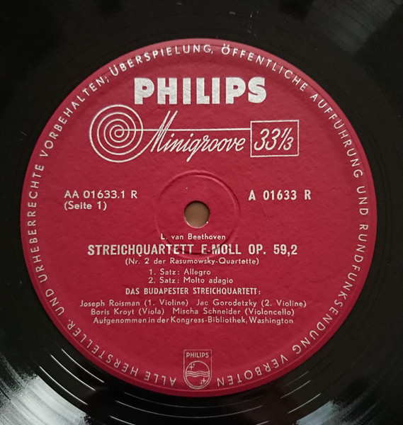 Cover zu Budapest String Quartet, Ludwig van Beethoven - Beethoven Gesamte Streichquartette - Streichquartett Nr. 8 E-Moll Op. 59,2 (Nr. 2 Der Rasumowsky-Quartette) | Vinyl | Classical | Germany