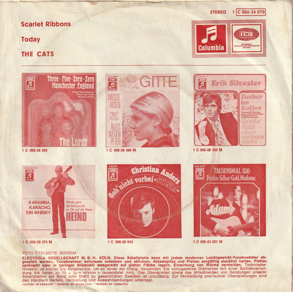 Cover zu The Cats - Scarlet Ribbons / Today | 1969 | Vinyl | Rock, Pop | Germany Schallplatten Ankauf