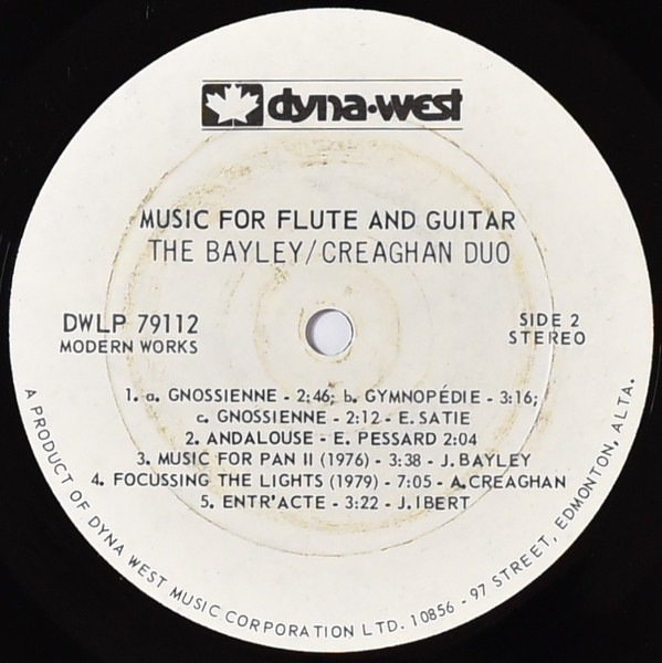Cover zu Andrew Creaghan, Jonathan Bayley, The Bayley/Creaghan Duo - Music For Flute And Guitar | 1979 | Vinyl | Classical | Canada