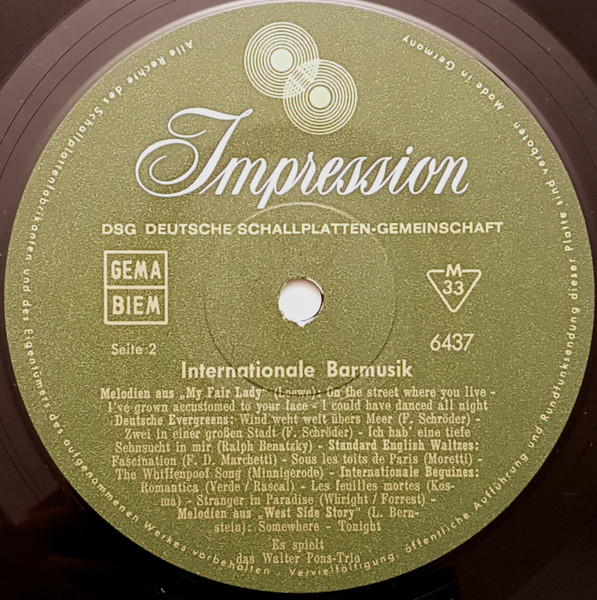 Cover zu Walter-Pons-Trio - Internationale Barmusik Aus Der Lippizaner-Bar (Hotel Frankfurter Hof) | Vinyl | Jazz, Pop, Stage & Screen | Germany