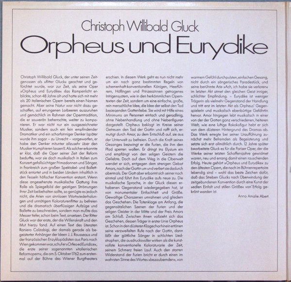 Cover zu Christoph Willibald Gluck - Dietrich Fischer-Dieskau, Maria Stader, Rita Streich, Radio-Symphonie-Orchester Berlin, Ferenc Fricsay - Orpheus Und Eurydike | Vinyl | Classical | Germany Schallplatten Ankauf
