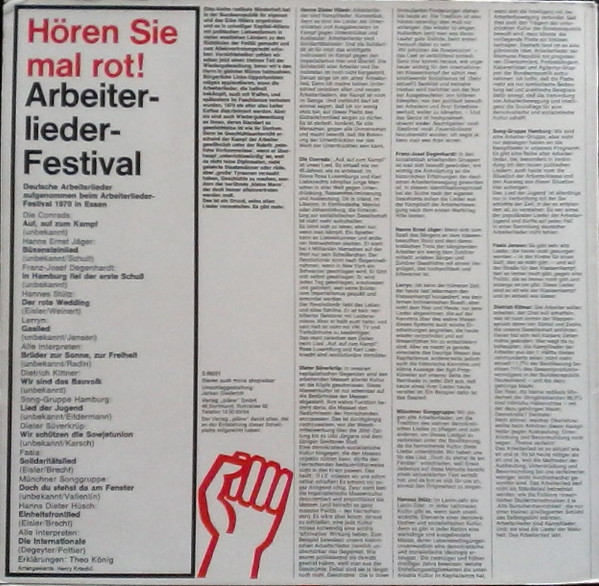 Cover zu Various - ...Hören Sie Mal Rot! Arbeiterlieder-Festival | 1970 | Vinyl | Non-Music, Brass & Military, Folk, World, & Country | Germany Schallplatten Ankauf