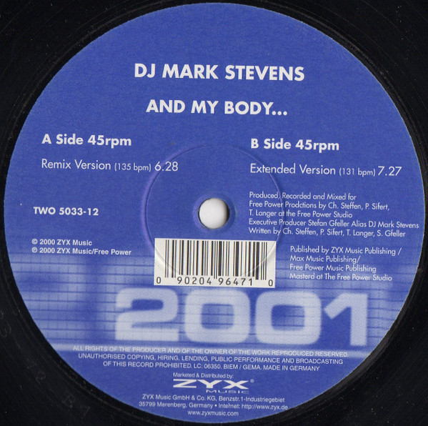 Cover zu DJ Mark Stevens - And My Body... | 2000 | Vinyl | Electronic | Germany Schallplatten Ankauf