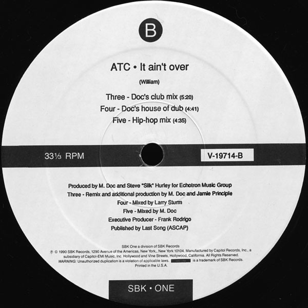 Cover zu A.T.C. (2) - It Ain't Over | 1990 | Vinyl | Electronic | US