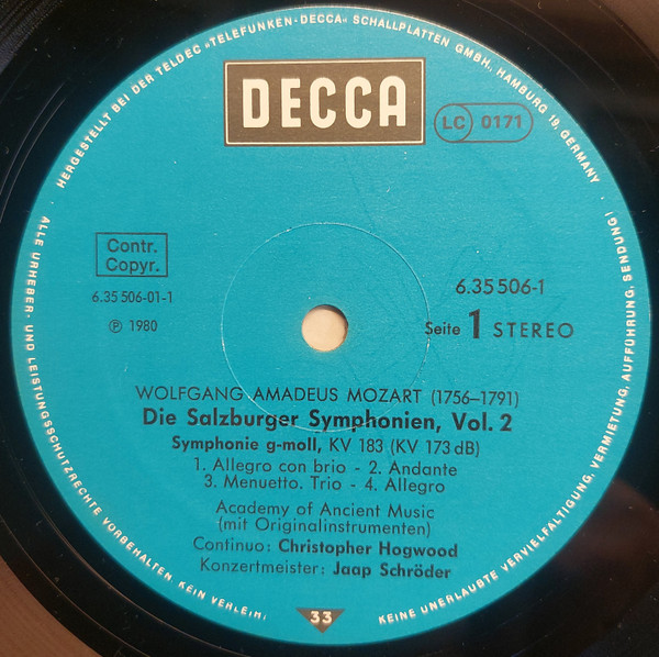 Cover zu Wolfgang Amadeus Mozart - The Academy Of Ancient Music • Christopher Hogwood • Jaap Schröder - Die Salzburger Symphonien • Vol. 2 | 1980 | Vinyl | Classical | Germany