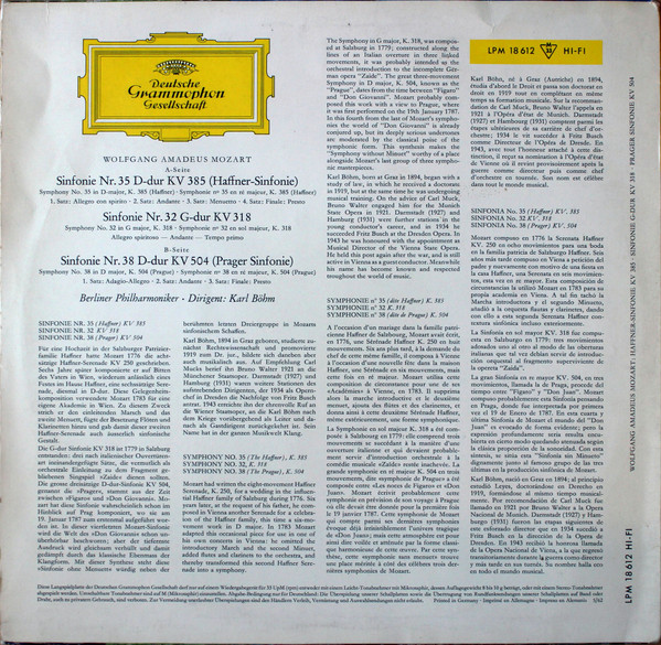 Cover zu Wolfgang Amadeus Mozart – Berliner Philharmoniker · Karl Böhm - Haffner-Sinfonie KV 385 · Sinfonie G-Dur KV 318 · Prager Sinfonie KV 504 | 1962 | Vinyl | Classical | Germany Schallplatten Ankauf