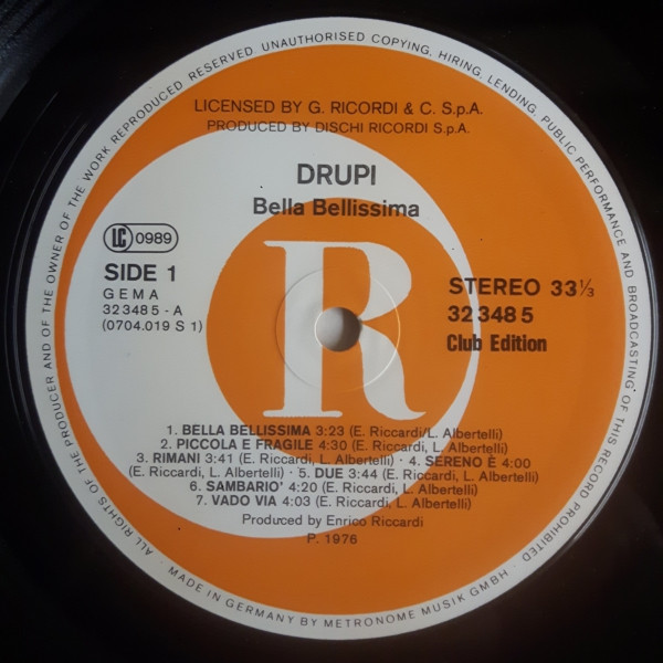 Cover zu Drupi (2) - Bella Bellissima | 1977 | Vinyl | Pop | Germany Schallplatten Ankauf