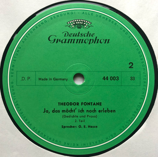 Cover zu Theodor Fontane - O.E. Hasse - Ja, Das Möcht' Ich Noch Erleben - Gedichte Und Prosa | Vinyl | Non-Music | Germany