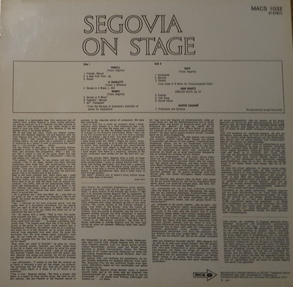 Cover zu Andrés Segovia - Segovia On Stage (Baroque Music On The Classical Guitar) | Vinyl | Classical | Germany Schallplatten Ankauf
