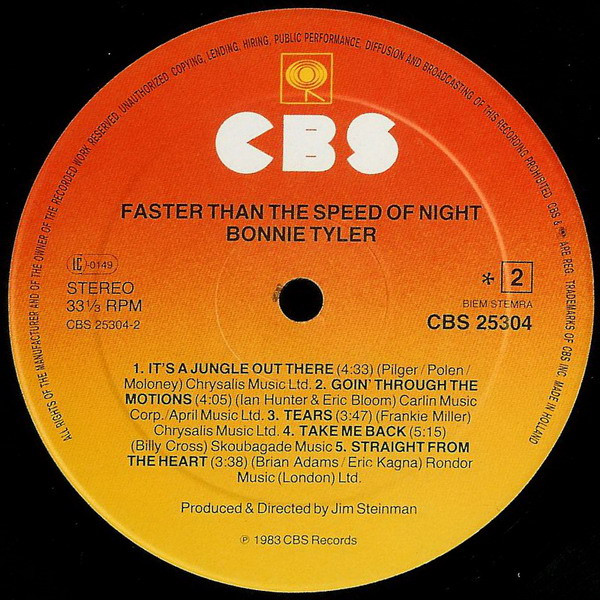 Cover zu Bonnie Tyler - Faster Than The Speed Of Night | 1983 | LP, Album | Electronic, Rock, Pop | Europe
