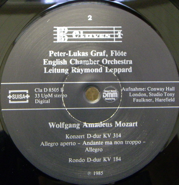 Cover zu Wolfgang Amadeus Mozart, Peter-Lukas Graf, English Chamber Orchestra, Raymond Leppard - Flötenkonzerte | 1985 | Vinyl | Classical | Switzerland