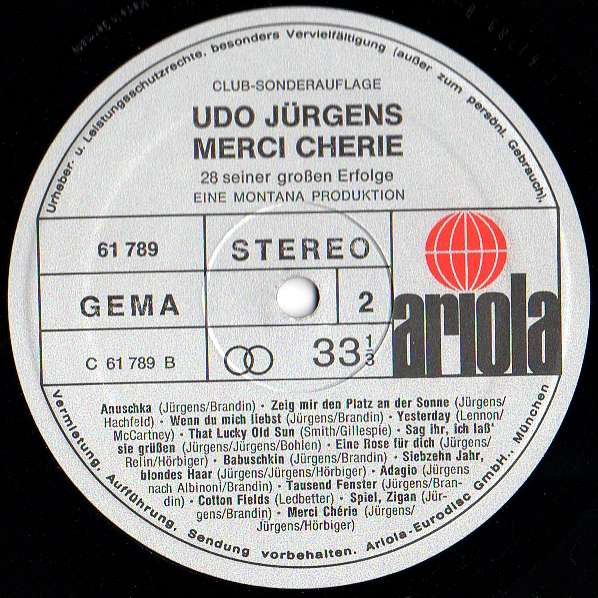 Cover zu Udo Jürgens - Merci Chérie - 28 Seiner Großen Erfolge | 1972 | Vinyl | Pop | Germany Schallplatten Ankauf