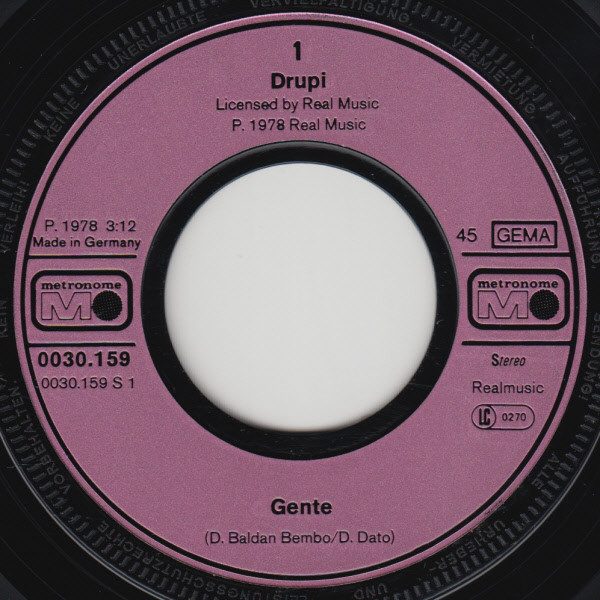 Cover zu Drupi (2) - Gente | 1979 | Vinyl | Electronic, Rock, Pop | Germany Schallplatten Ankauf