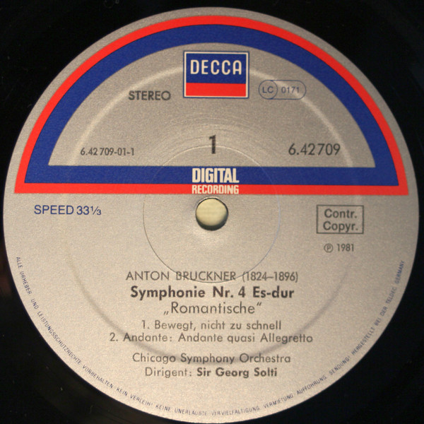 Cover zu Anton Bruckner, Georg Solti, Chicago Symphony Orchestra - Symphony No. 4 Romantic · Romantique · Romantische | 1981 | Vinyl | Classical | Germany Schallplatten Ankauf