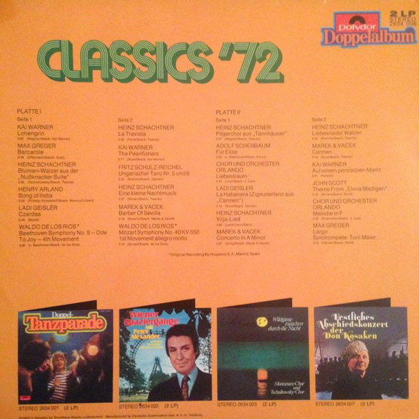 Cover zu Various - Classics '72 | 1972 | Vinyl | Classical | Germany Schallplatten Ankauf