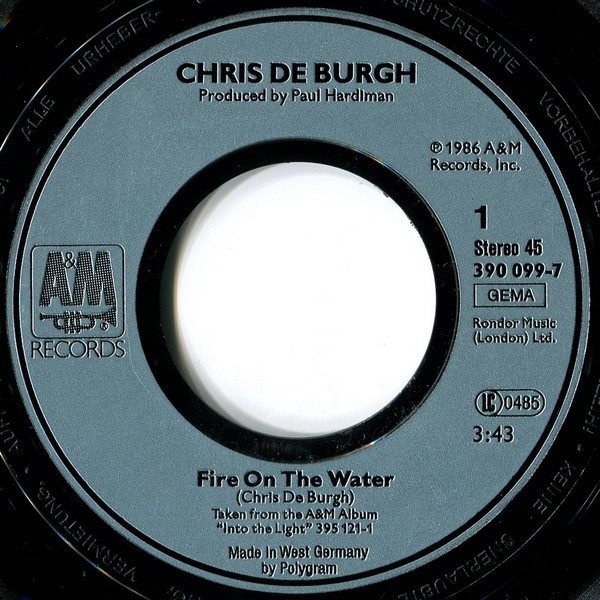 Cover zu Chris de Burgh - Fire On The Water | 1986 | Vinyl, Stereo, 45 RPM, 7