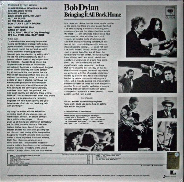 Cover zu Bob Dylan - Bringing It All Back Home | 2019 | LP, Album, Mono, RE, 180 | Rock, Folk, World, & Country | Italy Schallplatten Ankauf