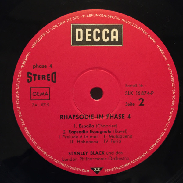 Cover zu Stanley Black Und London Philharmonic Orchestra - Rhapsodie In Phase Four | Vinyl | Classical | Germany