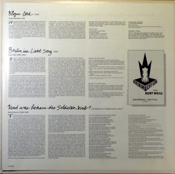 Cover zu Teresa Stratas, Kurt Weill - The Unknown Kurt Weill | 1981 | LP, Album | Classical, Stage & Screen | US Schallplatten Ankauf