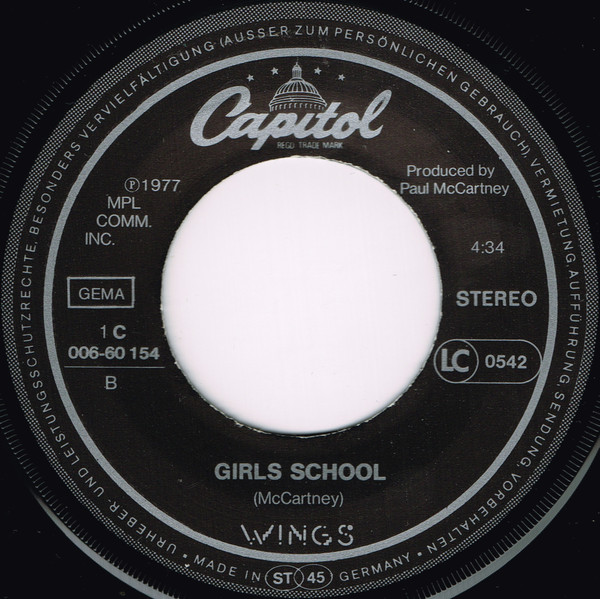 Cover zu Wings (2) - Mull Of Kintyre / Girls' School | 1977 | Vinyl | Rock, Pop, Folk, World, & Country | Germany