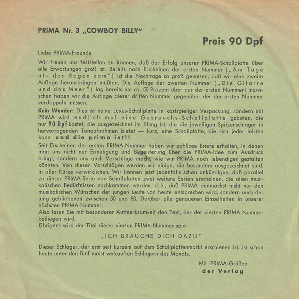Cover zu Alex Jürgens - Cowboy Billy | Vinyl | Pop | Germany Schallplatten Ankauf
